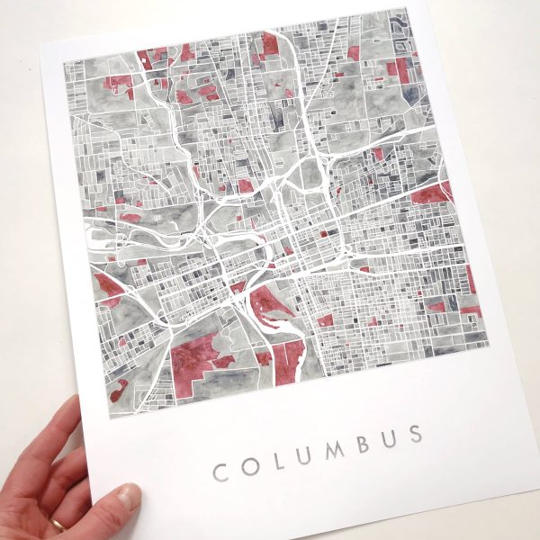 Columbus, Ohio Watercolor Map Art Print Sale